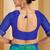 Blue green digital floral print chiffon banarsi border saree with unstitch blouse