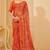 Orange digital floral print chiffon banarsi border saree with unstitch blouse