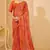 Orange digital floral print chiffon banarsi border saree with unstitch blouse