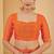 Orange digital floral print chiffon banarsi border saree with unstitch blouse