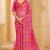 Pink digital floral print chiffon banarsi border saree with unstitch blouse