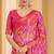 Pink digital floral print chiffon banarsi border saree with unstitch blouse