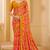 Yellow pink digital floral print chiffon banarsi border saree with unstitch blouse