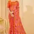 Orange digital floral print chiffon banarsi border saree with unstitch blouse