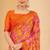 Orange digital floral print chiffon banarsi border saree with unstitch blouse