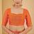 Orange digital floral print chiffon banarsi border saree with unstitch blouse