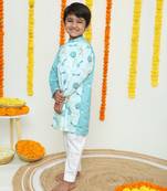 Blue assymeteric kurta with peacock print/organic cotton/ assyemetric kurta and pyjama