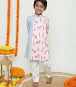 Pastel blue assymeteric kurta withmonkey and elephant print/ assyemetric kurta and pyjama/organic cotton
