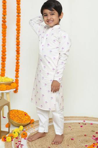 Ivory white with pastel floral print/bandi, kurta and pyjama/organic cotton