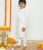 Ivory white with pastel floral print/bandi, kurta and pyjama/organic cotton