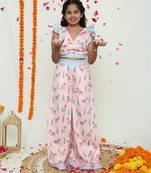 Pink palazzo and crop top /organic cotton with lace detailing and handmade latkans