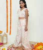 Pink palazzo and crop top /organic cotton with lace detailing and handmade latkans