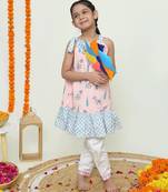 Pink dual ruffle dress with tie bow detailing /organic cotton