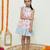 Pink dual ruffle dress with tie bow detailing /organic cotton