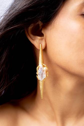 Baroque pearl dagger drop earrings