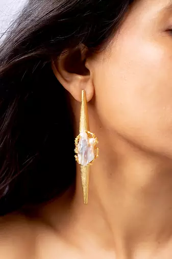 Baroque pearl dagger drop earrings