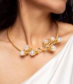 Elegant pearl cluster high gold necklace