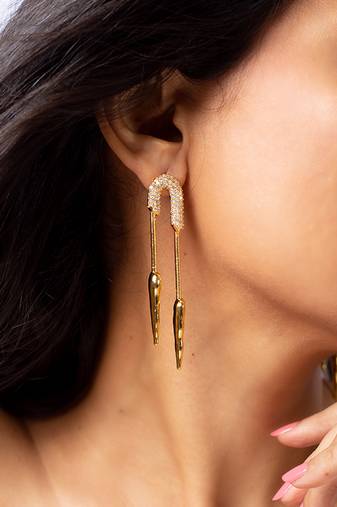 Dazzling high gold crystal safety pin earrings