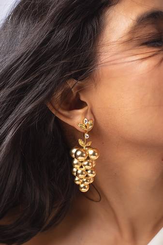 High gold cluster grape drop earrings