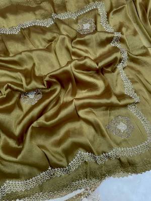 Mustard zarkhan Diamond Work Copper Silk blend Saree 1