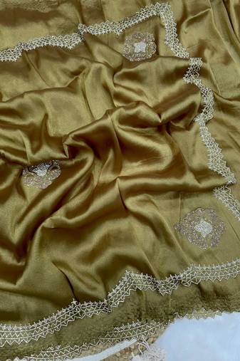 Mustard zarkhan Diamond Work Copper Silk blend Saree