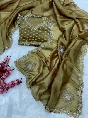 Mustard zarkhan Diamond Work Copper Silk blend Saree 2