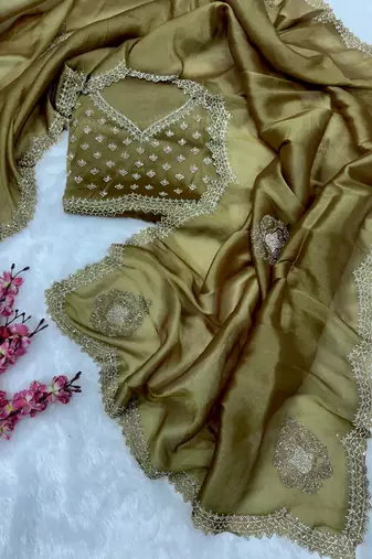Mustard zarkhan Diamond Work Copper Silk blend Saree