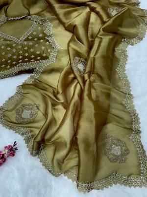 Mustard zarkhan Diamond Work Copper Silk blend Saree 3