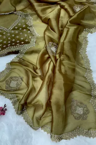 Mustard zarkhan Diamond Work Copper Silk blend Saree