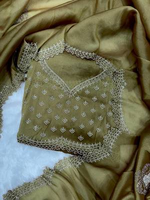 Mustard zarkhan Diamond Work Copper Silk blend Saree 4