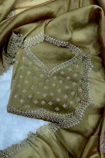 Mustard zarkhan Diamond Work Copper Silk blend Saree