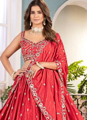 red Designer Wedding Lehenga Choli for Women 2
