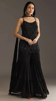 Black embroidered georgette stitched palazzo style salwar suit 1