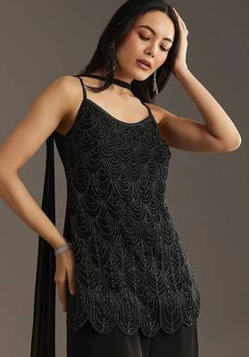 Black embroidered georgette stitched palazzo style salwar suit 2