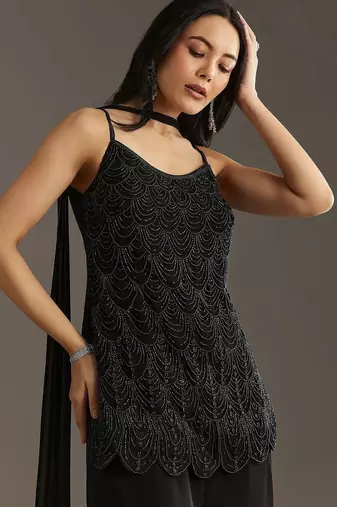 Black embroidered georgette stitched palazzo style salwar suit