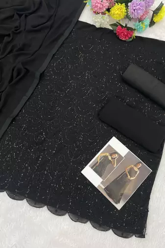 Black embroidered georgette stitched palazzo style salwar suit