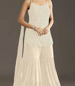 White embroidered georgette semi-stitched palazzo style salwar suit