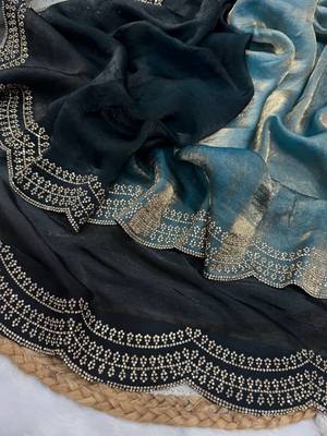 Blue Two Shaded Diamond zarkhan Work Silk blend Saree  1