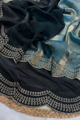 Blue Two Shaded Diamond zarkhan Work Silk blend Saree 