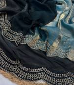 Blue Two Shaded Diamond zarkhan Work Silk blend Saree 