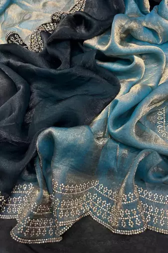 Blue Two Shaded Diamond zarkhan Work Silk blend Saree 