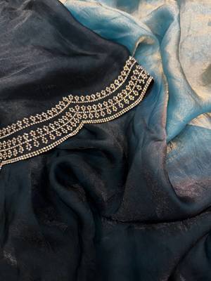 Blue Two Shaded Diamond zarkhan Work Silk blend Saree  3