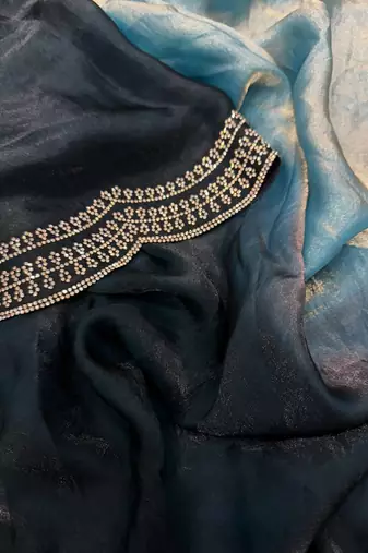 Blue Two Shaded Diamond zarkhan Work Silk blend Saree 
