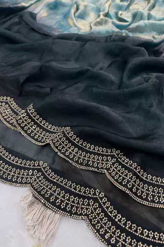 Blue Two Shaded Diamond zarkhan Work Silk blend Saree 