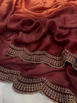 Orange Two Shaded Diamond zarkhan Work Silk blend Saree  2