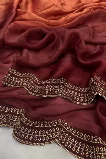 Orange Two Shaded Diamond zarkhan Work Silk blend Saree 