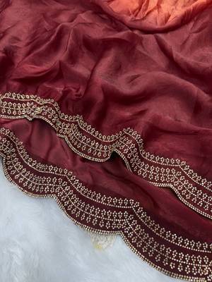 Orange Two Shaded Diamond zarkhan Work Silk blend Saree  3