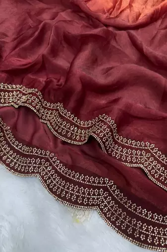 Orange Two Shaded Diamond zarkhan Work Silk blend Saree 