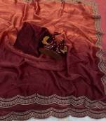 Orange Two Shaded Diamond zarkhan Work Silk blend Saree 