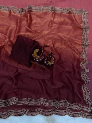 Orange Two Shaded Diamond zarkhan Work Silk blend Saree  5